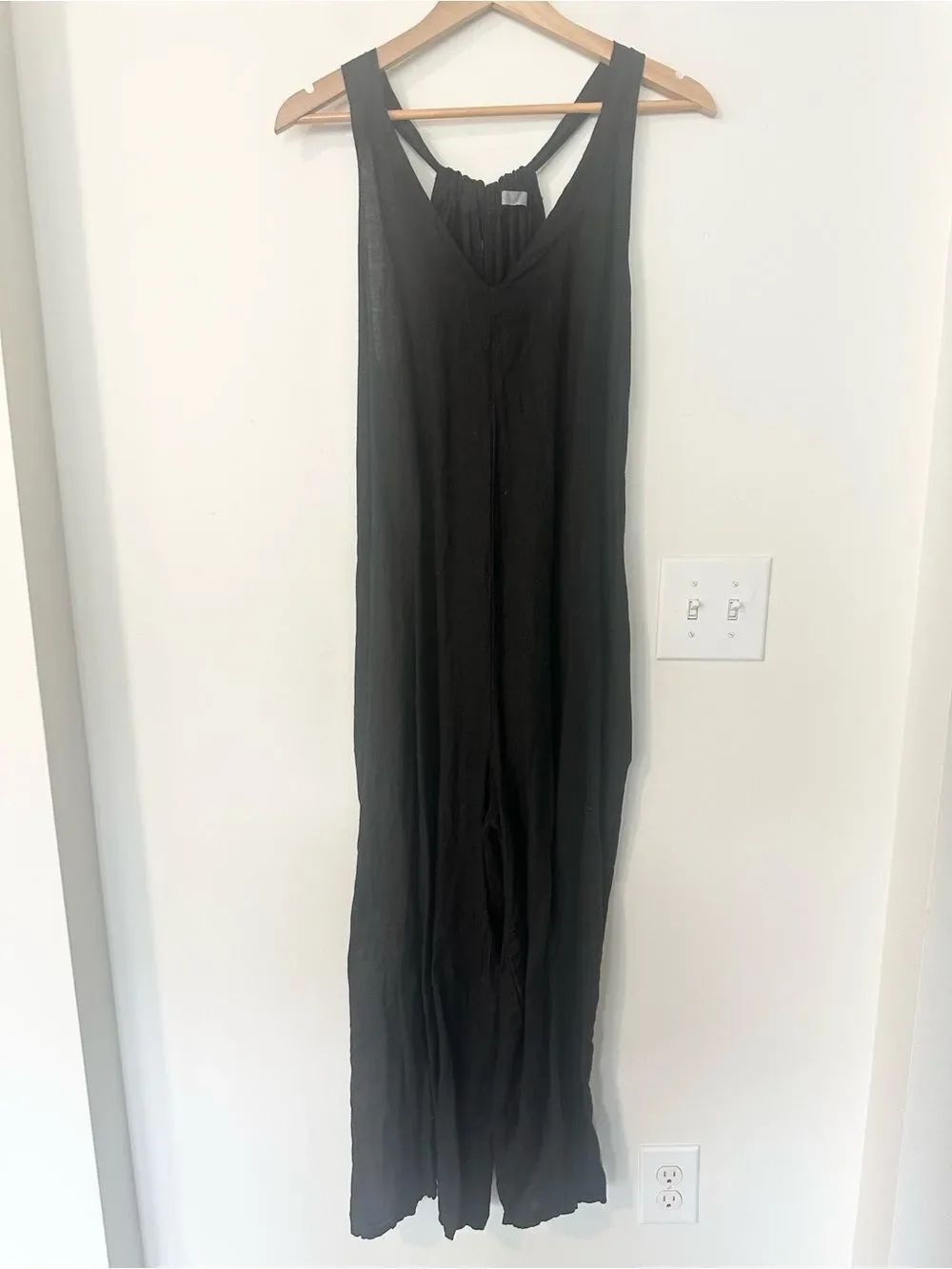 Made In Italy Black Linen Wide Leg Jumpsuit M